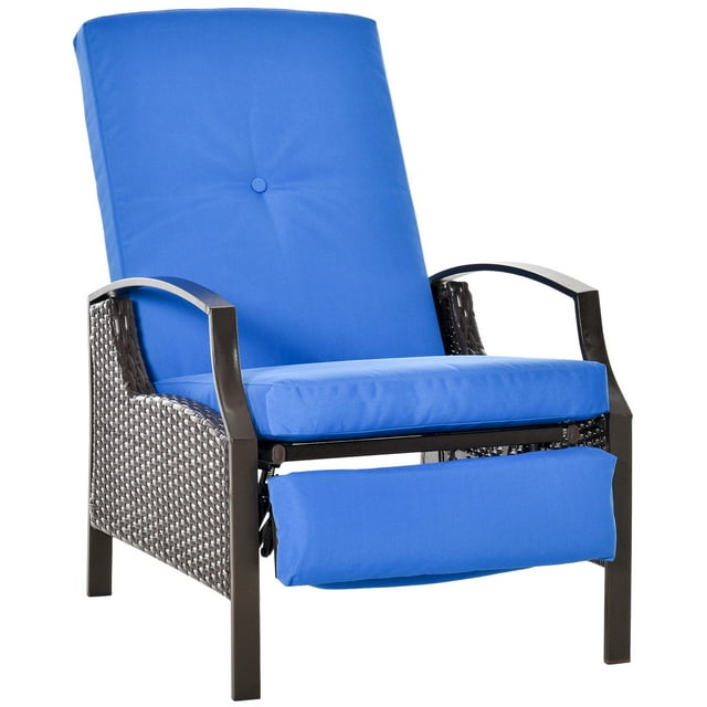 CoSoTower Fauteuil Inclinable d'Extérieur en Rotin, Fauteuil Inclinable en Osier avec Dossier Réglable, Repose-Pieds Rétractable, Coussin Bleu