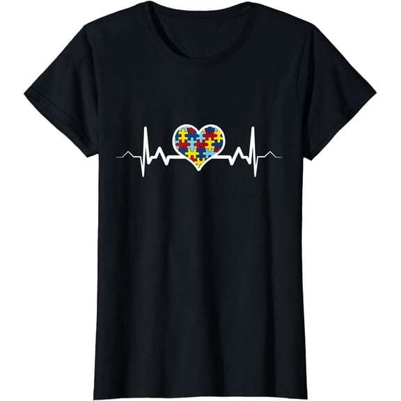 Autism Awareness - Heartbeat Puzzle Autistic Pride Mom Gift T-Shirt