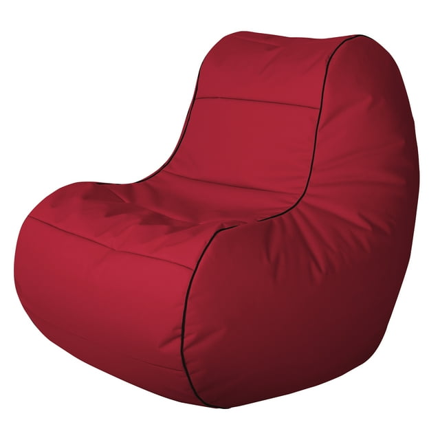 Gouchee Home ChillyBean Red Waterproof Bean Bag Chair made with durable polyester oxford fabric and PVC backing, filled with high-density polystyrene beads, featuring black piping and ergonomic shape, ideal for kids' rooms and flexible seating in playrooms or dorms.