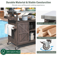 thumbnail image 5 of Farmhouse Outdoor Kitchen Island, Rolling Bar Cart & Storage Cabinet with Stainless Steel Top, Solid Wood Outdoor Grill Table with Spice Rack Storage Shelf Towel Rack for Kitchen & Barbecue,Dark Brown, 5 of 9