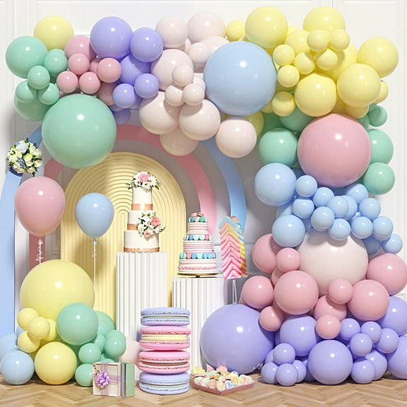 136Pcs Pastel Rainbow Balloon Arch Kit, KKS1 6 Assorted Pastel Colors Balloons Arch Kit Different Sizes 5 10 12 18 Inch with Instruction for Birthday Party Baby Shower Wedding Party Decoration