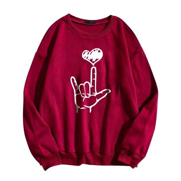 Gibobby Sudadera sin capucha y ocio Mujer Cómodo Casual Día de San Valentín Simple Amor Impreso Cuello Redondo Manga Larga Sin Capucha Top (Rojo, XL)