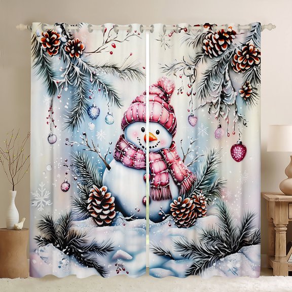 Castle Fairy Kawaii Xmas Snowman Blackout Curtains Set of 2 (52x84 Each) for Teens Girls Boys,Merry Christmas Window Curtains,Happy New Year Curtains and Drapes,Super Cozy Room Decor