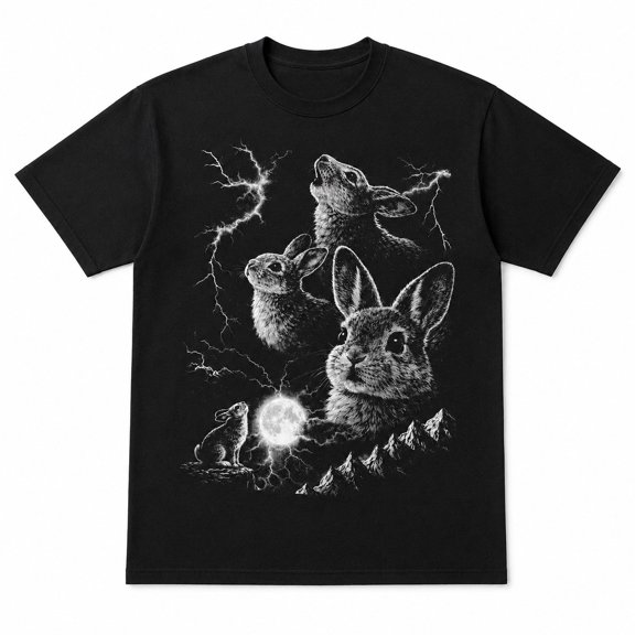 Storm Rabbit Moon Graphic T-Shirt, Retro Animal Tee, Unisex Classic Fit