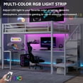 thumbnail image 5 of Bellemave Queen Size Metal Loft Bed with L-shaped Desk and Storage Staircase, Loft Bed Frame with Wardrobe and Shelf, LED Loft Bed with Power Outlet for Kids Teens Adults, (Off White, Queen), 5 of 11