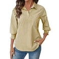thumbnail image 3 of Women's Classic Collar Button Down 3/4 Sleeve Shirt Tops Blouses, Stripe Pattern Business Casual Work Office Vacation Travel Fashion Essential Gift for Women | Sopatenor,Yellow XL, 3 of 9