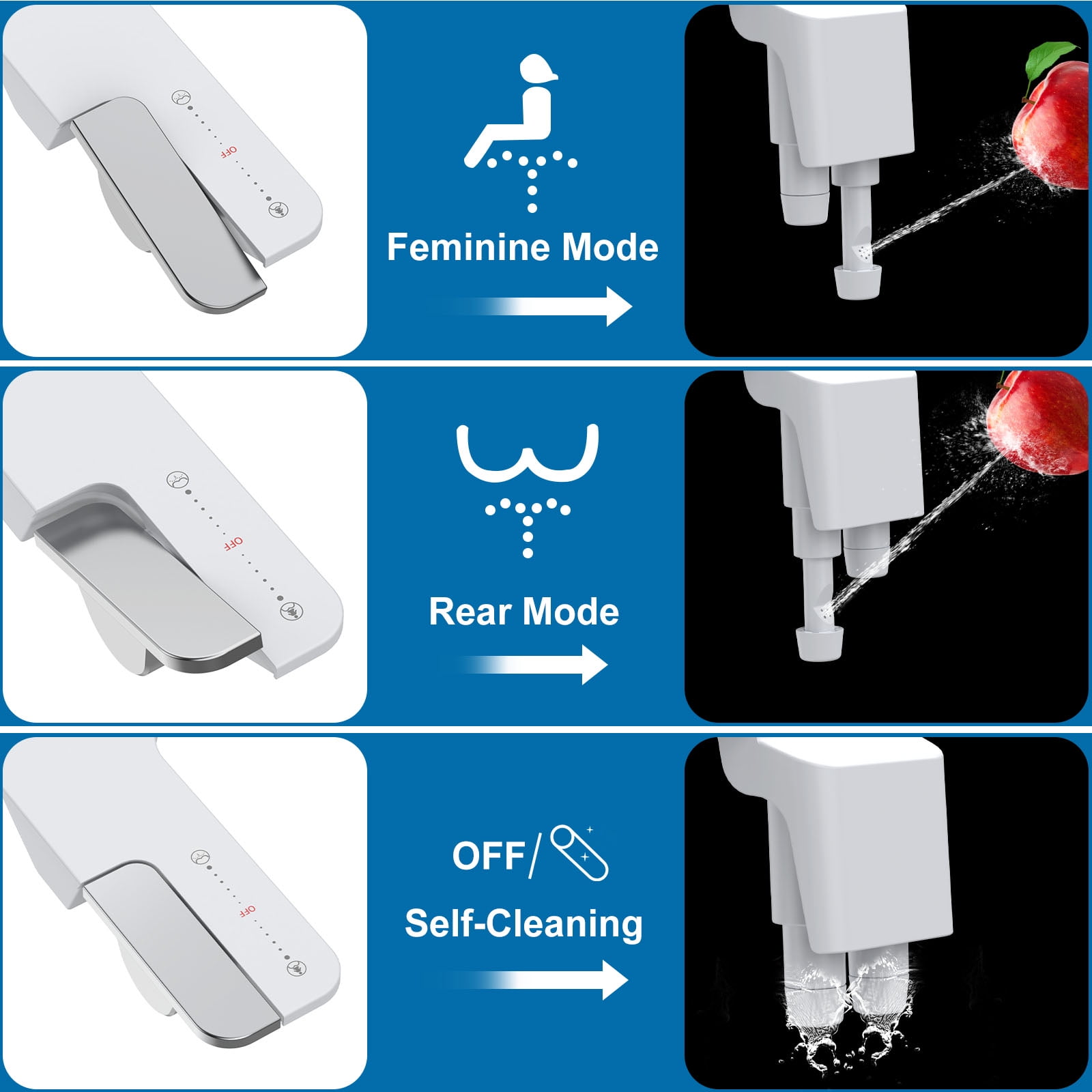 Bidet Attachment for Toilet – Dual Nozzle with Front & Rear Spray, Adjustable Water Pressure & Angle, Self-Clean, Retractable Nozzle, Brass T-Adapter, Easy Install – No Electricity Needed