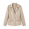 thumbnail image 6 of Zivyakyro Long Sleeve Womens Blazers Button down Fall Womens Jackets Loose Casual Plain Faux Leather Outerwear Beige M, 6 of 6