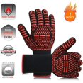 thumbnail image 2 of Guantes para barbacoa, guantes de silicona antideslizantes para horno, la temperatura más alta puede alcanzar los 800 ° C. Guantes universales para barbacoa, horno, cocina, chimenea (signo igual rojo) Rojo Verde, 2 of 5