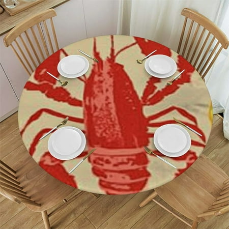 

BCIIG Lobster Lemons Round Tablecloth Stain-Resistant Washable Indoor Outdoor 100% Polyester Waterproof with Elastic Edge 31 -35