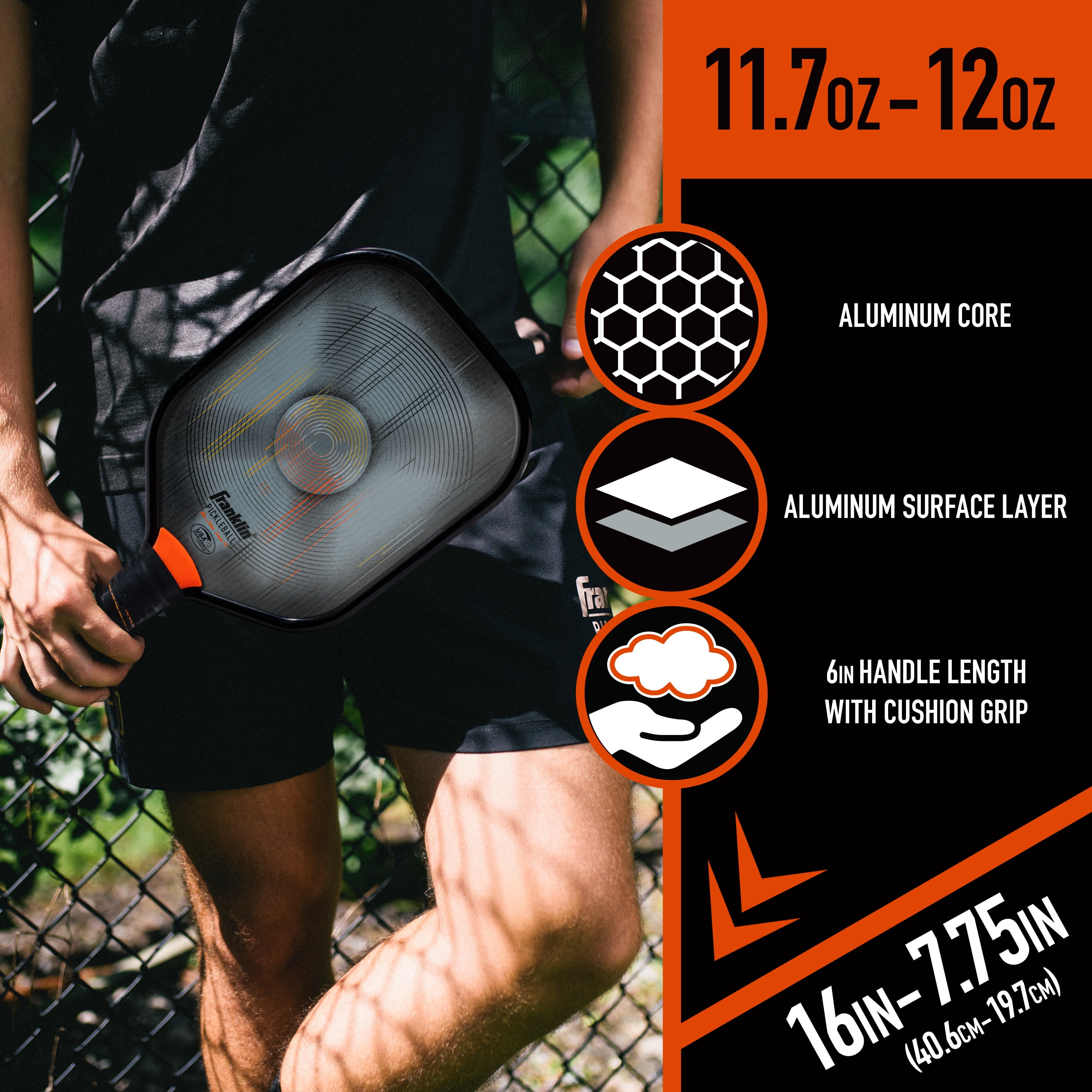 Franklin Sports Pickleball Paddle - Ben Johns Series Paddle Aluminum - USAP Approved - Black/Orange