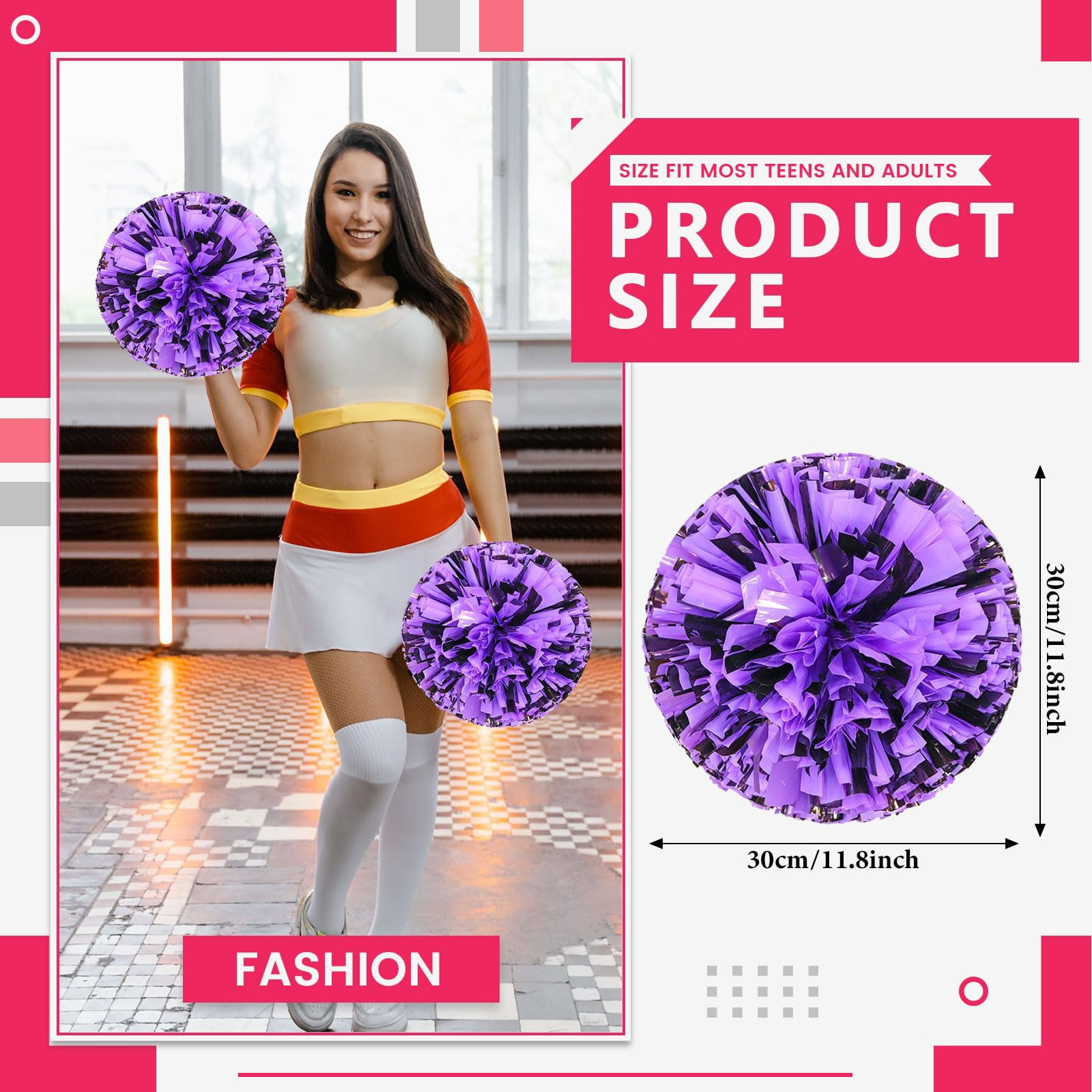 24 Pcs Cheerleading poms,pom poms Cheerleading with Handle Style Cheer Pom Pomsfor Dance, Matches, Team Spirit Sports