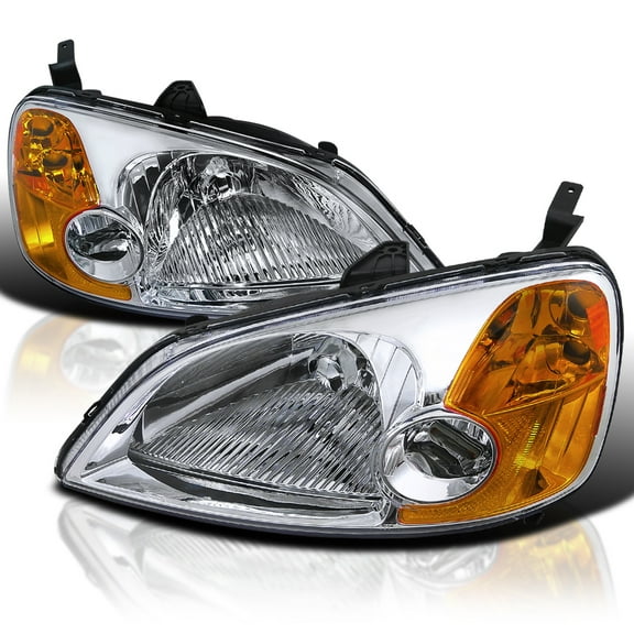 Spec-D Tuning Chrome Housing Clear Lens Headlights Compatible with 2001-2003 Honda Civic LX EX L R Pair Head Light Lamp Assembly