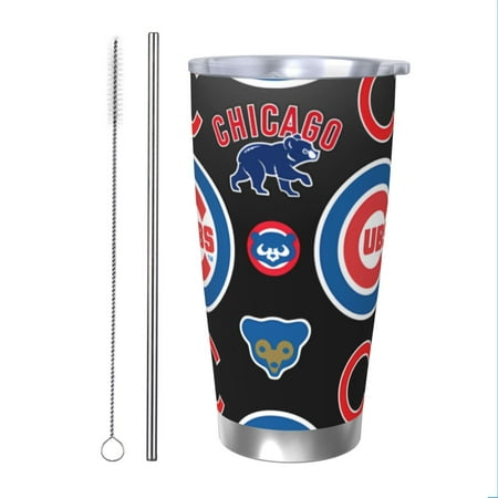 

Chicago_Cubs 20OZ Stainless Steel Silver Rim Car Mug Insulated Travel Mug with Lid and Straw Unisex Baseball Gift Stainless Steel Water Cup