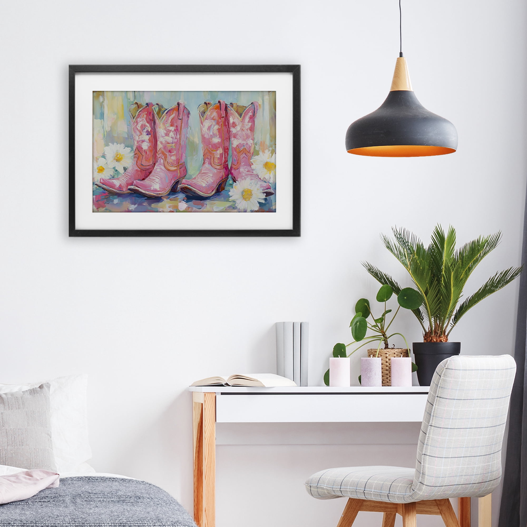 Stupell Industries Pink Cowgirl Boots Pairs Black Framed Print Under Glass, design by Tina LeCour
