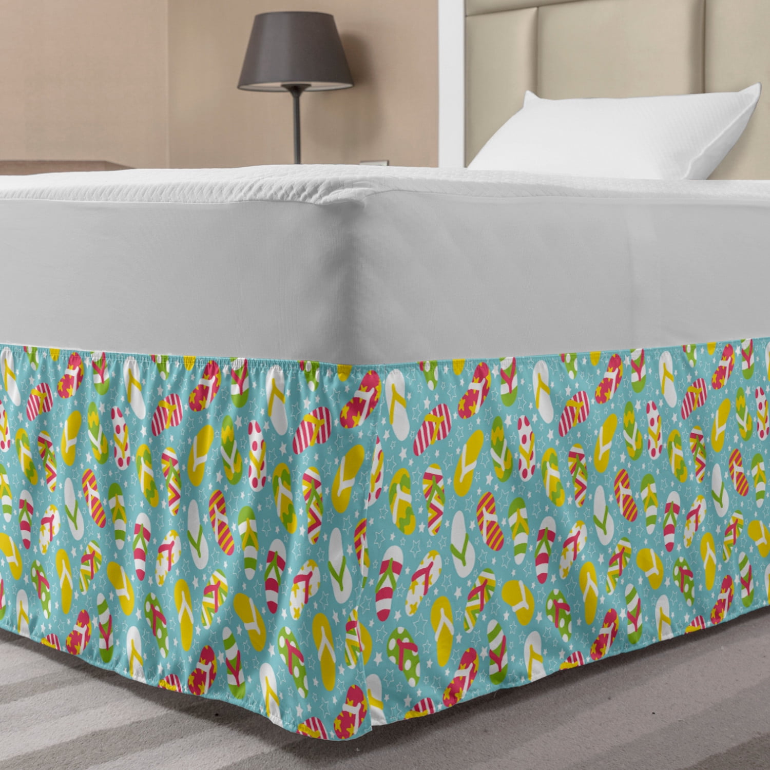 Flip Flop Bed Skirt, Colorful and Different Patterned Double Pluggers