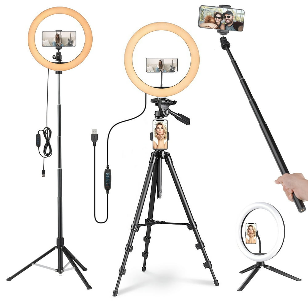10"/12" LED Ring Light Dimmable w/ Tripod Stand Phone Holder USB