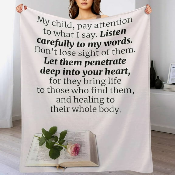 Bible Verses Proverbs 4 20-22 Throw Blanket Inspirational Prayers Quotes Flannel Blanket Soft Sofa Decor Blanket Gifts for Women Men 30"x40"