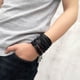 thumbnail image 4 of GOOHOCHY Pulsera de cuero de 5 piezas, pulsera de moda retro, pulsera ajustable para hombre (negro), 4 of 8