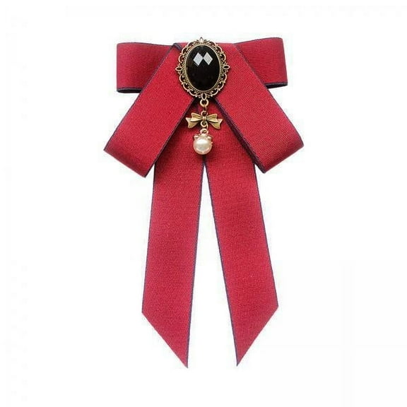 Segolike 2xRibbon Bow Brooch Pre Tied Bowknot Neck Tie Brooch Pin for Shirt Wedding DIY Red