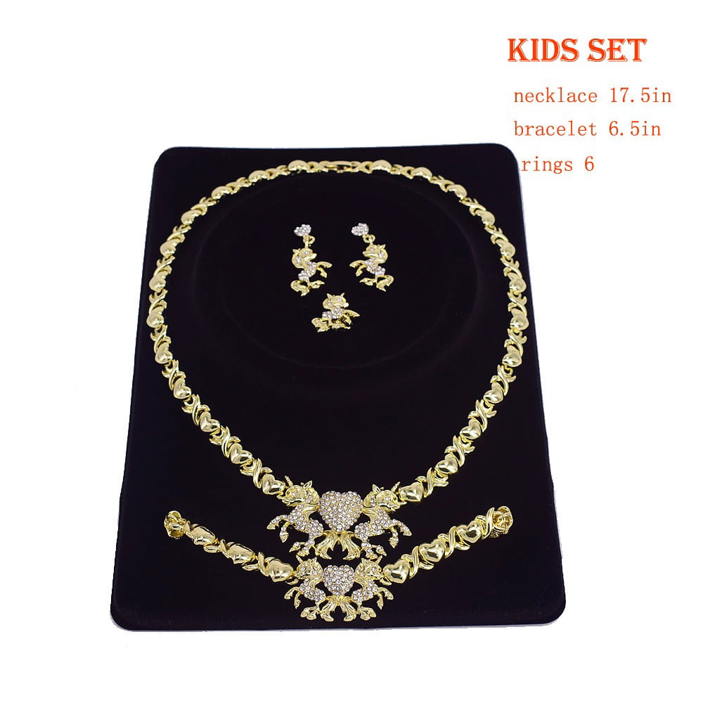 HUGS &KISSES unicorn children xo set necklace bracelet earrings ring gold filled 