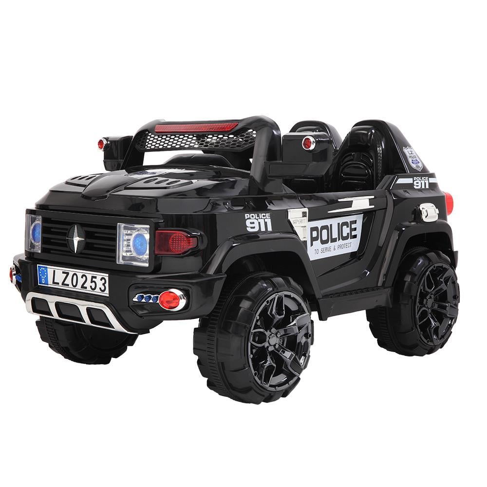 GoDecor 12V Battery Kids Ride On Off-Road Police Car w/RC, LED Headlights, Music - Black