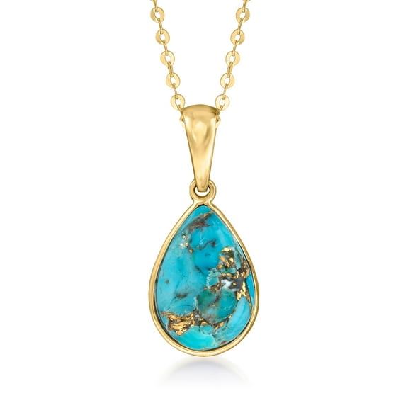 Ross-Simons Turquoise Pendant Necklace in 10kt Yellow Gold, Women's, Adult