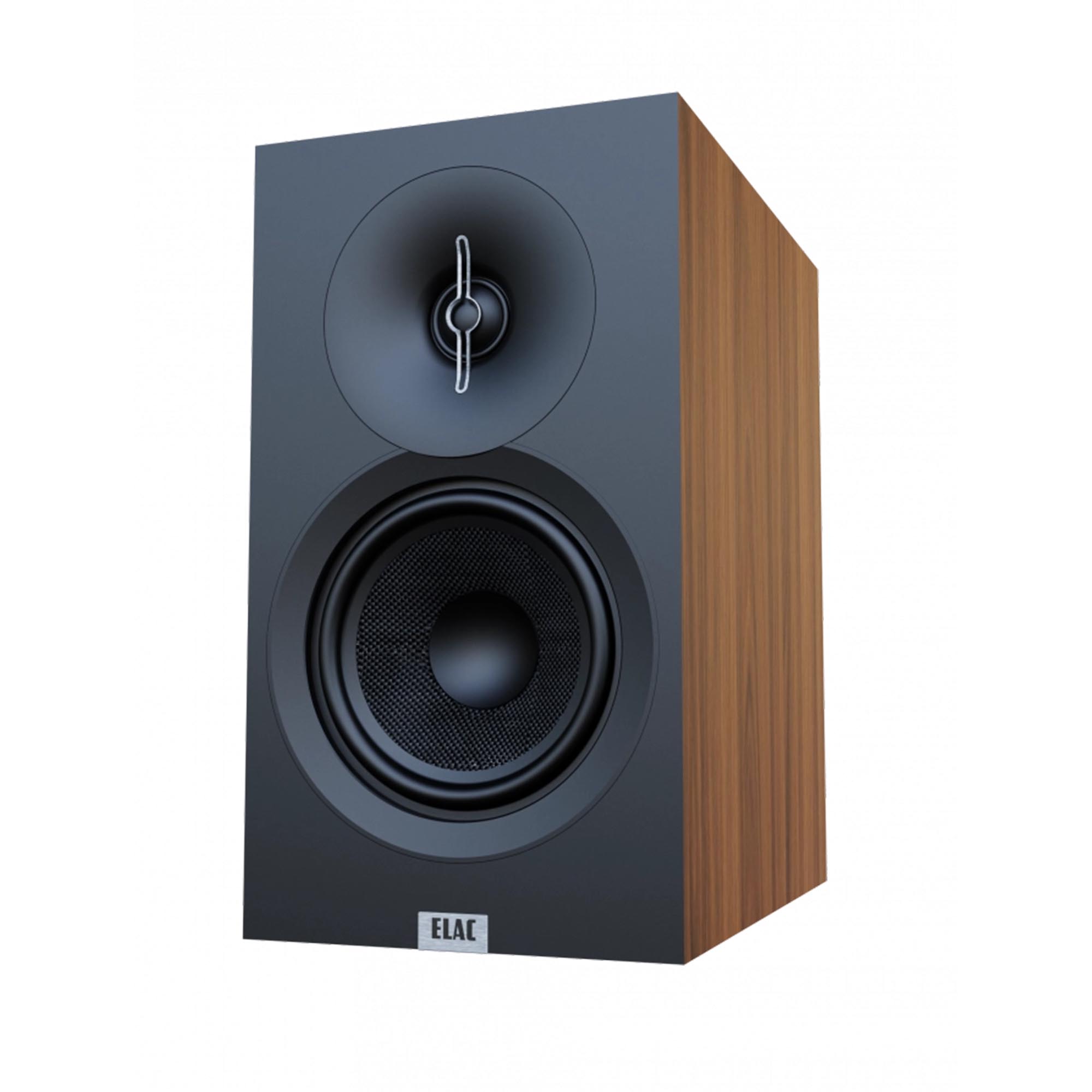 Elac Debut 3.0 Walnut 5.25 Inch Book Shelves With Elac Varro 10In Subwoofer