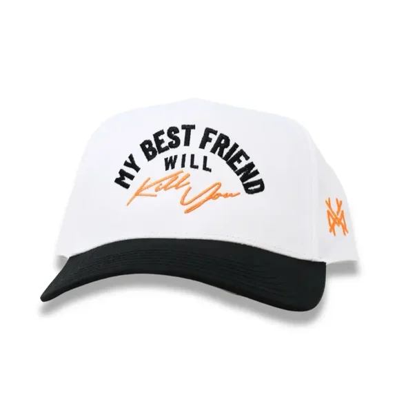 My Best Friend Will Kill You Embroidered Trucker Hat, Funny Adjustable Snapback Cap with Bold Statement, Cool Fashion Accessory for Men and Women, Streetwear and Casual Outfit Hat