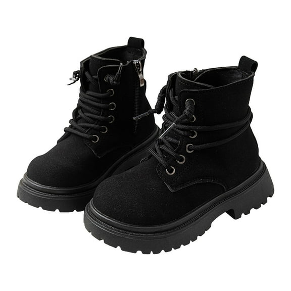 Suede Chunky Ankle Boots for Girls Round Toe Lace up Lug Sole High Top Zipper Fall Winter Booties