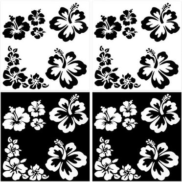 2 Color 4 Sheets Hibiscus Flower Car Sticker Hawaiian Stickers and Decals White Black Reflective Stickers Waterproof Vinyl Automotive Exterior Decor for SUV Truck Motorcycle Walls Laptop DIY