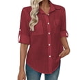 thumbnail image 6 of Zivyakyron Office Women Shirts Fall Cotton Linen Casual Long Sleeve Women Blouses Collared Loose Solid Going Out Tops Red 3XL, 6 of 10