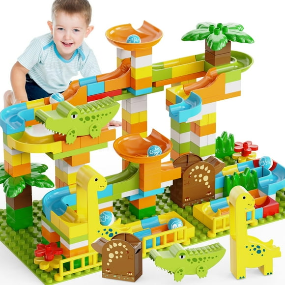 Jixin Dinosaur Marble Runs For Kids 4-8 Building Blocks 187Pcs Compatible With Lego Duplos For Age 2-5 - Marble Run For Kids Ages 3-5 - Montessori Toys - Stem Toys - Fun Dinosaur Toys For Kids Age 3+