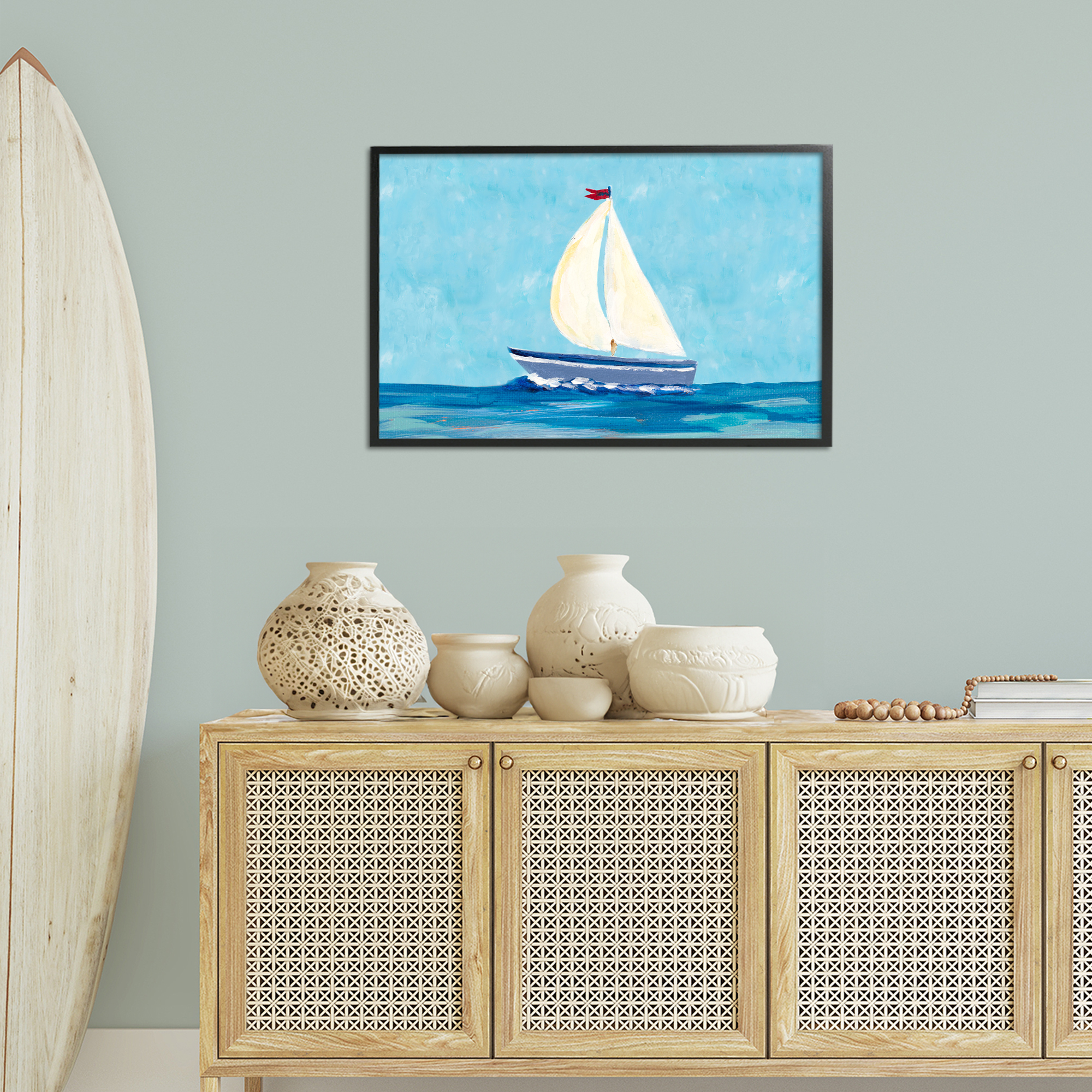 Stupell Industries Sail The Sea Transportation Painting Black Framed Art Print Wall Art, 30 x 20
