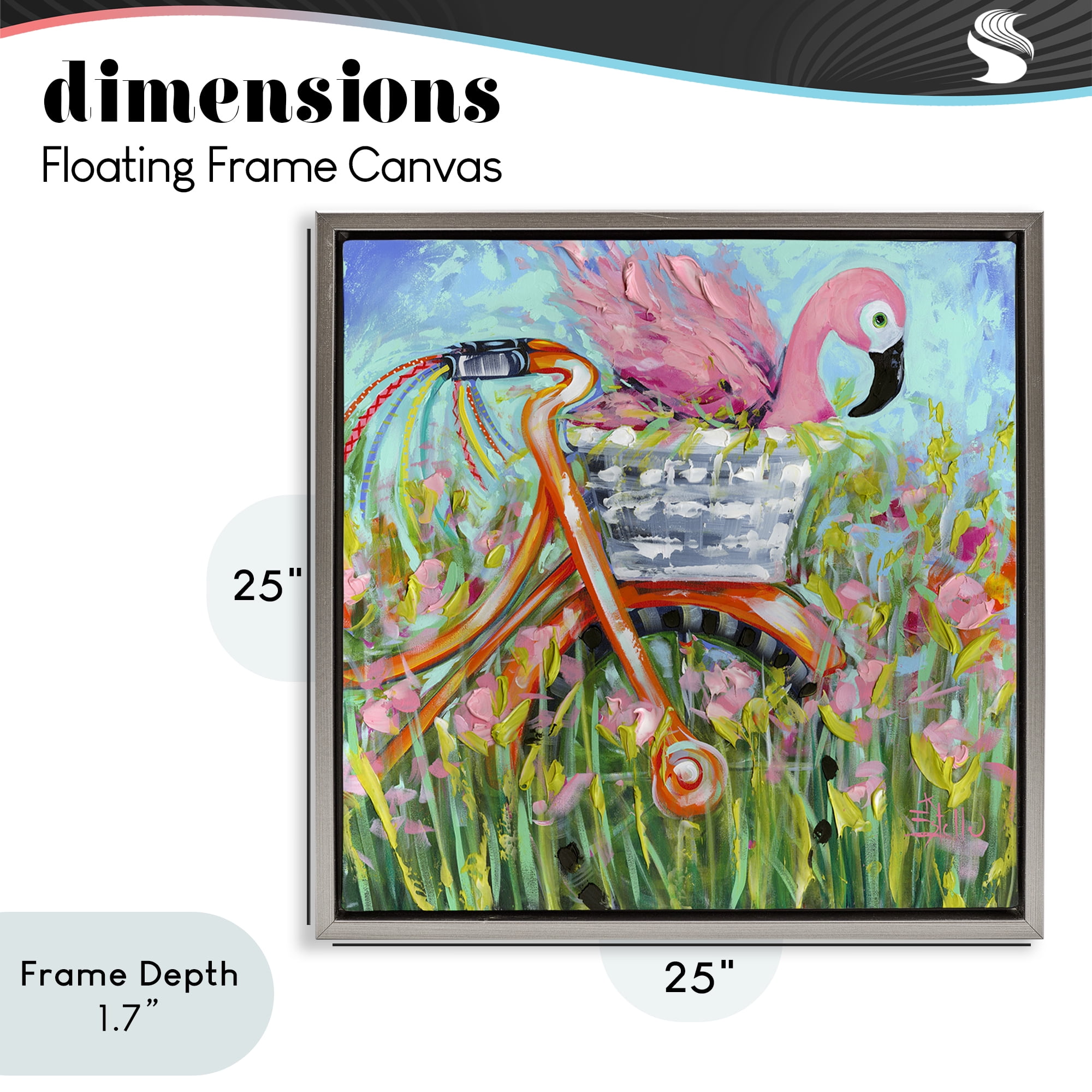 Stupell Industries Flamingo's Free Bicycle Ride Gray Framed Floater Canvas Wall Art, design by Estelle Grengs