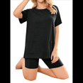 thumbnail image 3 of Conjuntos de 2 Piezas para Mujer, Chándal de Verano de Corta, Ropa de Estar por Casa, Pantalones Cortos con Cuello Redondo. Negro M, 3 of 7