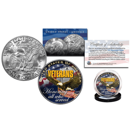 Military Coin Display - VETERANS United States Military Genuine Legal Tender IKE Eisenhower Dollar Coin