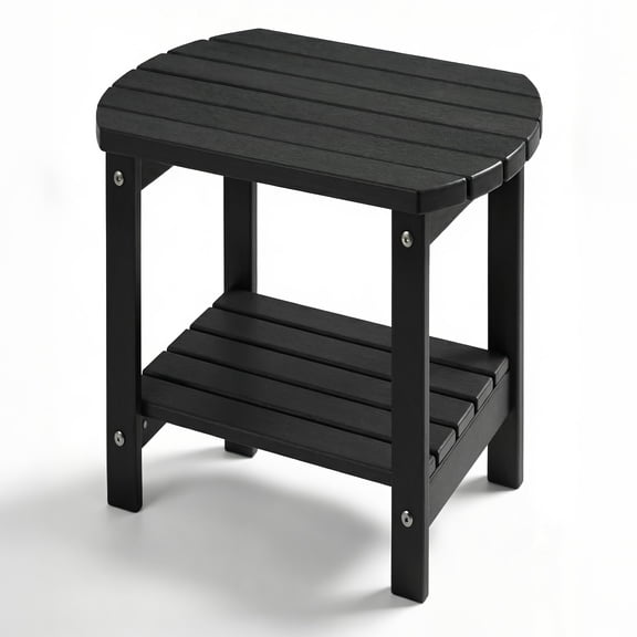 16.5" HDPE Plastic Adirondack Side Table, Portable Outdoor End Table for Patio, Detachable Wood Grain Coating