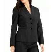 Le Suit Women's Pant Suit Pin Stripe 3 Button Blazer Black 14