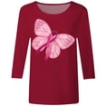 thumbnail image 4 of Fgnfyis T-Shirts pour Femmes Sensibilisation au Cancer Haut Décontracté Col Rond Manche Trois Quarts Design Imprimé pour Usage Quotidien et Occasions Festives Printemps Été Automne Hauts pour Femmes Rouge Melon D\'eau L, 4 of 4