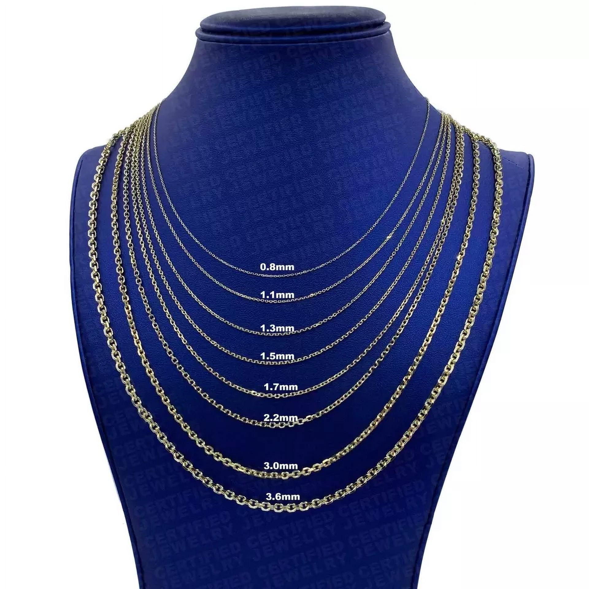 Solid 14K Yellow Gold Diamond Cut Oval Cable Link Chain Necklace, 16" To 30" Inch,0.8mm To 3.6mm Wide
