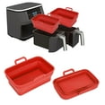 thumbnail image 2 of 1 Pack Air Fryer Foldable Silicone Liners Compatible with Ninja DZ201/DZ401, Reusable Square Silicone Pot for Air Fryer Basket Easy Clean Dual Air Fryer Accessories (Red), 2 of 7