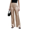 thumbnail image 2 of LEKWK Satin Wide Leg Pants for Women High Waisted Casual Palazzo Pants Loose Fit Comfy Straight Leg Trousers with Pockets Fall Fashion Business Work Outfits, 2 of 6