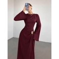 thumbnail image 5 of Burgundy Twist Front Flare Long Sleeve Maxi Dress With Ornamental Buckle, 5 of 30