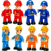 FUNERICA 8-Set Bendable Play People Figures for Kids - Firefighters, Police Officers, Construction Workers, Sanitation and Community Helpers Figurines
