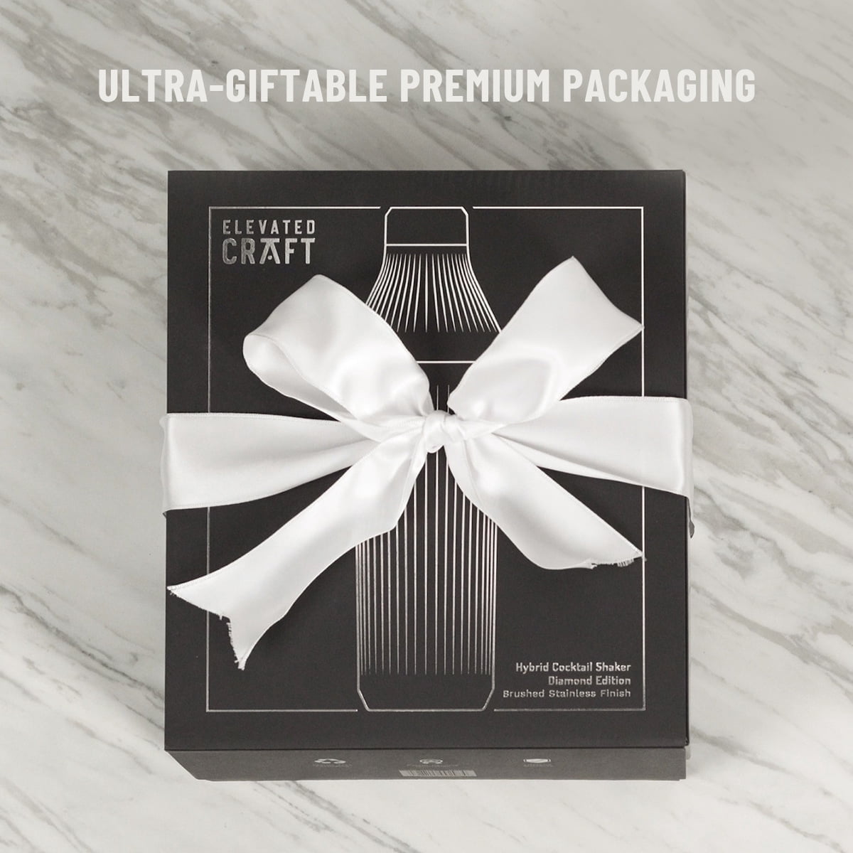 Elevated Craft Diamond Edition Hybrid Cocktail Shaker Set - Premium Vacuum Insulated Stainless Steel, 28 oz, Includes Built-In Strainer, Precise Measuring Top & XL Polishing Cloth - Martini Shaker
