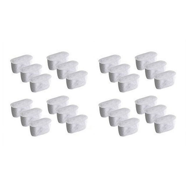 cuisinart activado filtros de carbã³n de carbã³n de reemplazo de la cafetera de cafetera parte dcc-rwf, 24 pcs nispira dc24 paquete de 24 filtros blancos Nispira, vista frontal en filas; cápsula ovalada cubierta de tejido blanco, tamaño 1-7/8 x 3/4 x 1 pulgadas, compatible con modelos Cuisinart DCC enumerados; a menudo usado para reemplazo periódico del filtro de agua de cafeteras.
