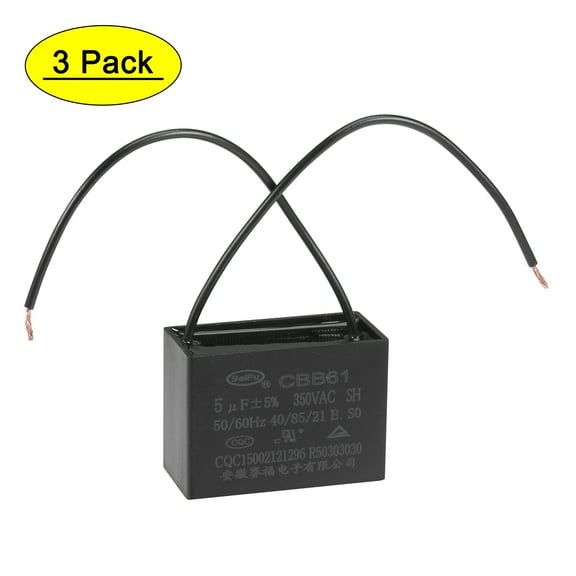 Uxcell 5uF 350V AC 2 Wires CBB61 Ceiling Fan Capacitors 3 Pack