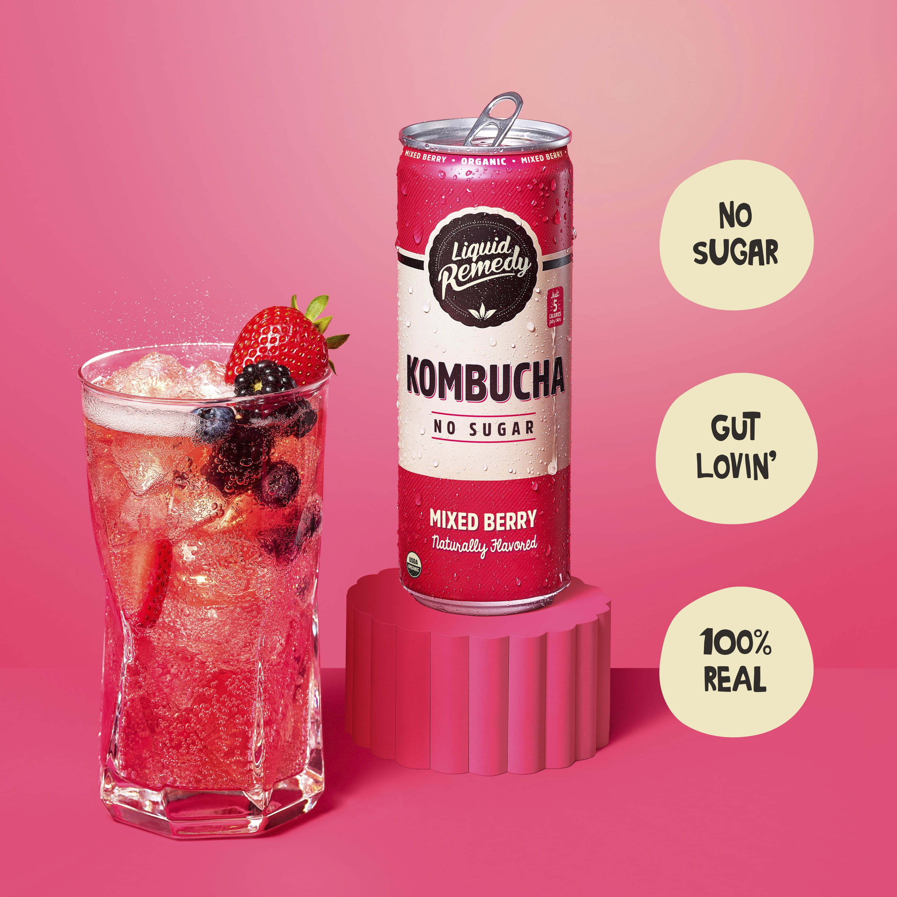 Liquid Remedy Kombucha Mixed Berry Low Calorie Sugar Free, 12 Pk, 12 oz Cans