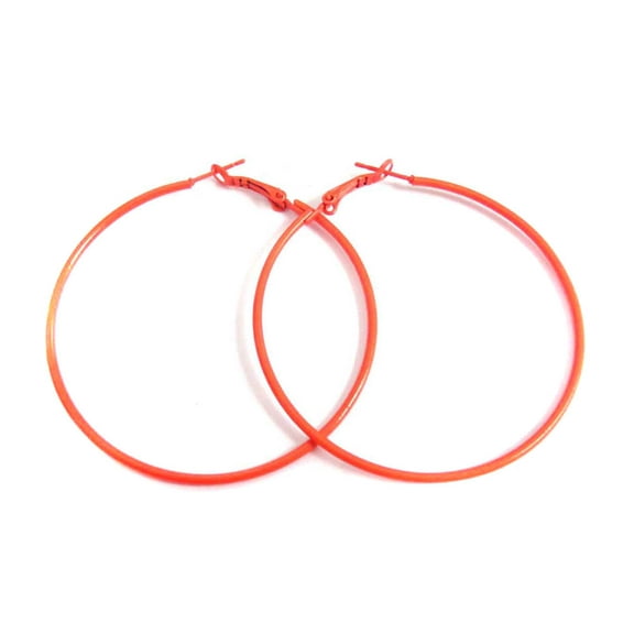 Orange Hoop Earrings Skinny Thin Hoop Earrings 2.25 inch Hoops